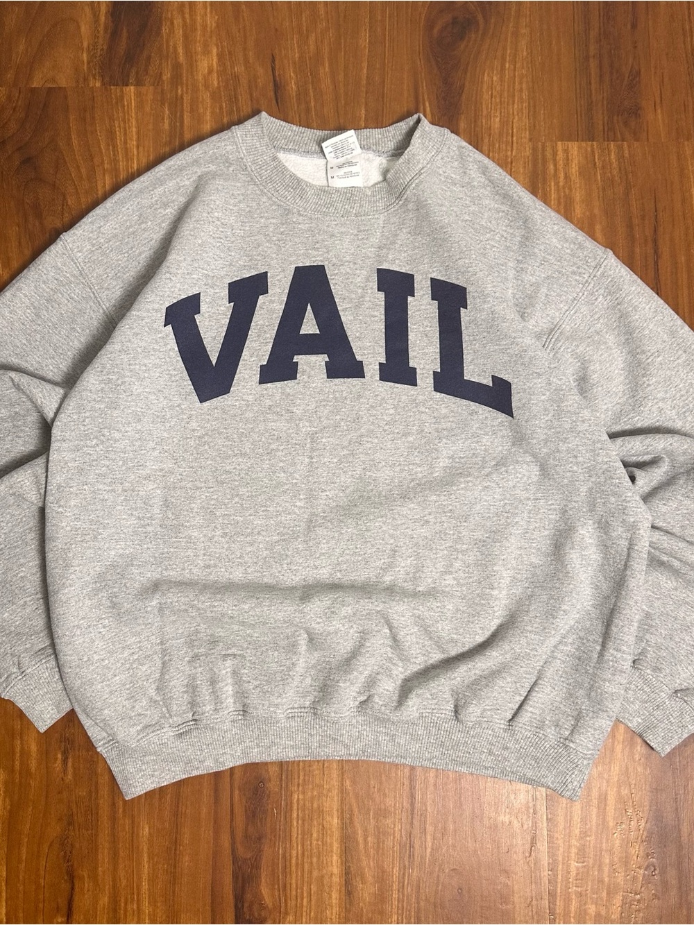 Gray Crewneck Sweatshirt with Navy VAIL Lettering